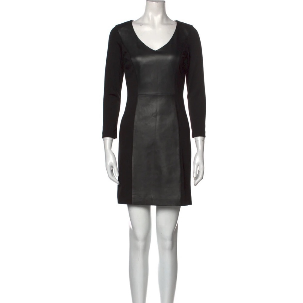 VAKKO Leather Long sleeve Mini Dress in Black Size 2